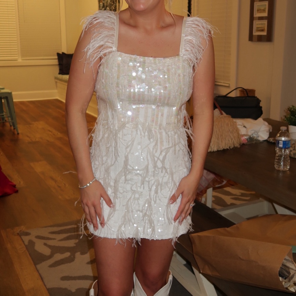 Retrofete Anastasia Sequin Feather Mini Dress